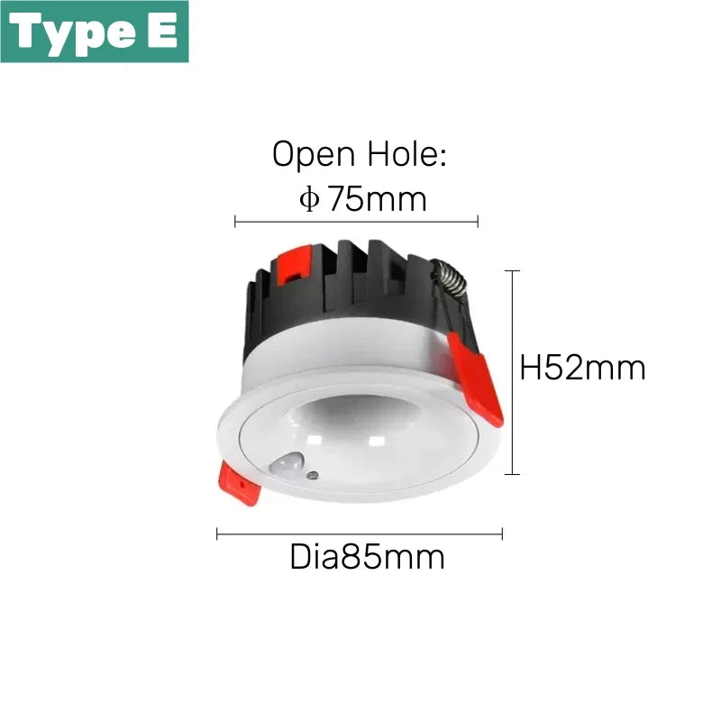 PIR Bewegungsmelder LED Decken Einbaustrahler 12W - Oberflächenmontierte Blendfreie Smart Beleuchtungseinheit für Treppen Schlafzimmer Zuhause Strahler