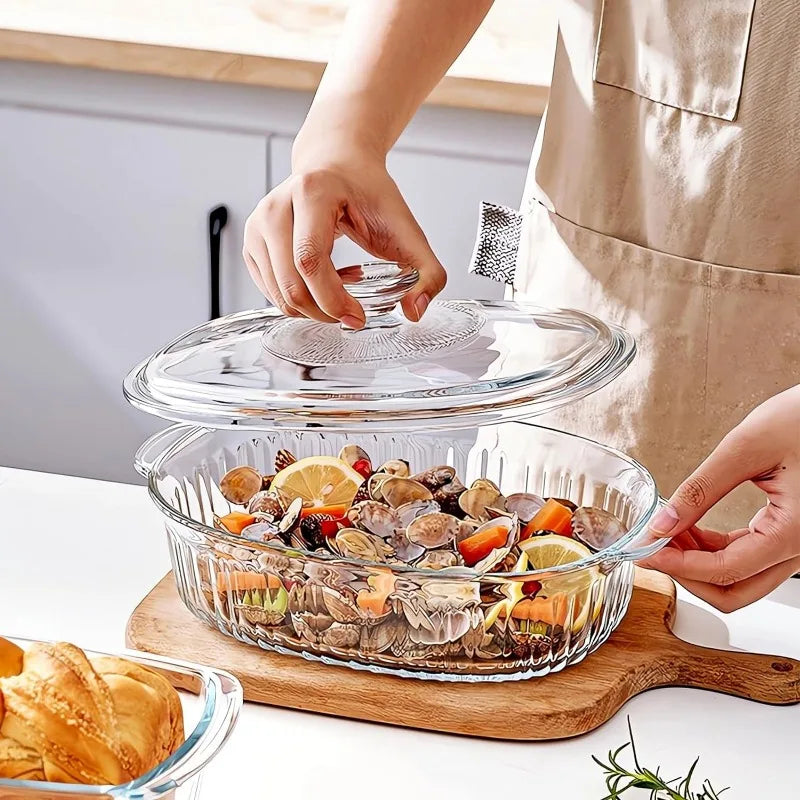 4-teilige Glas-Auflaufform, Set mit 2 Auflaufformen mit Glasdeckeln, 1,9 Qt und 3 Qt