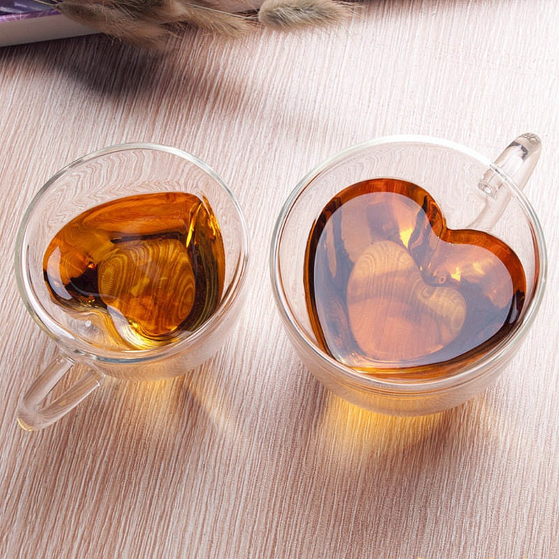 Herz Liebe Form Glas Tasse Doppelwandige Kaffeetassen Isolierte Tee Milch Zitrone Saft Wasser Becher Hitzebeständiges Trinkgeschirr Liebhaber Geschenk