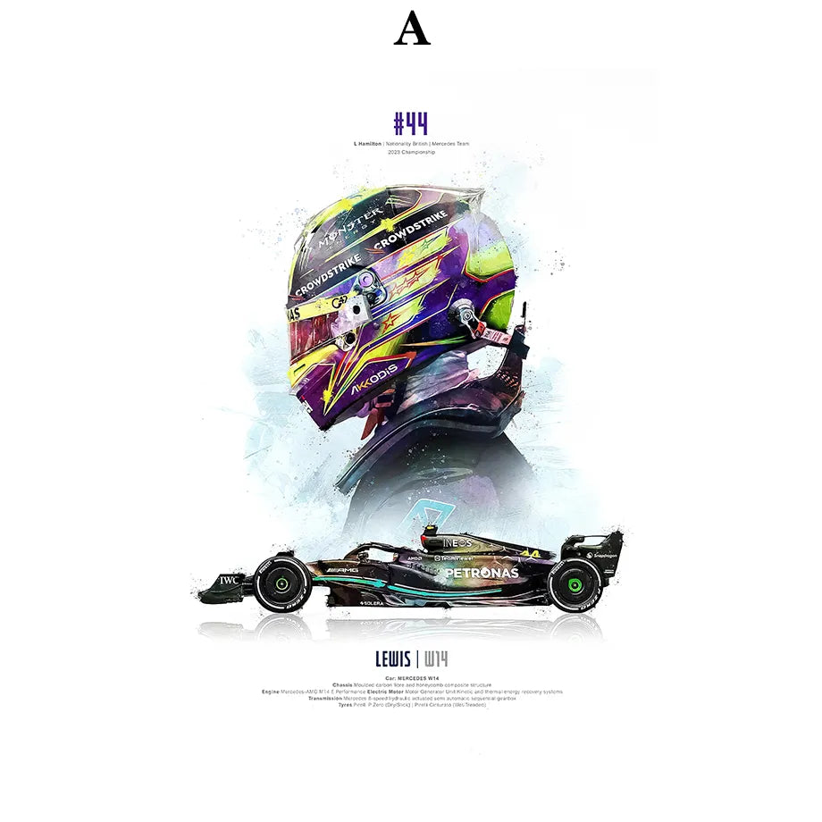 2023 Saison FI Formel 1 Rennhelm Bewegung Pop Aquarell Wandkunst Leinwandmalerei Nordic Poster Wohnzimmer Dekoration