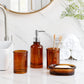 Frendorf | AquaSet Glas Badezimmer-Set | 4-teilig | Elegantes Apotheker-Design | Seifenspender, Zahnbürstenhalter & Zubehör