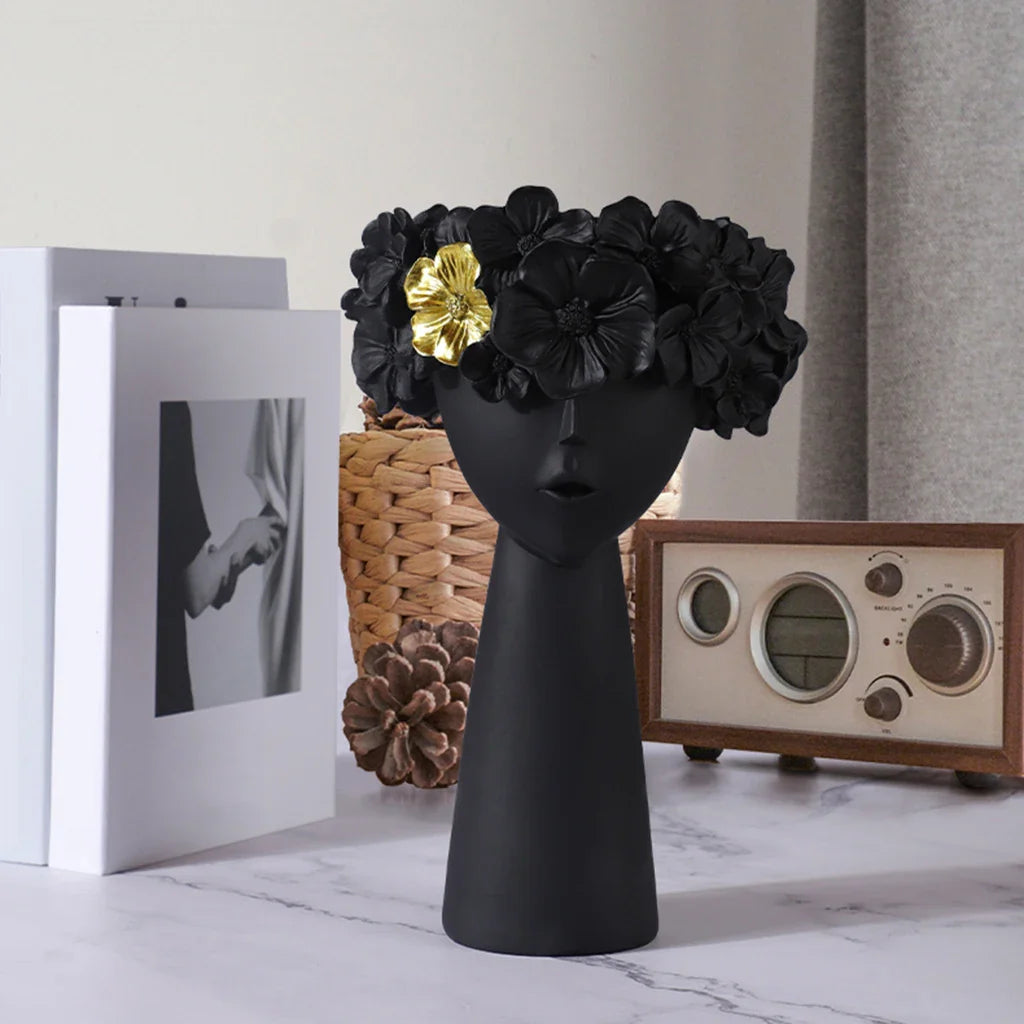 Nordic Mädchen Kopf Blume Harz Vase Statue Blume Blumen Vasen für Büro Desktop Trockene Blumen Ornamente Dekor Container