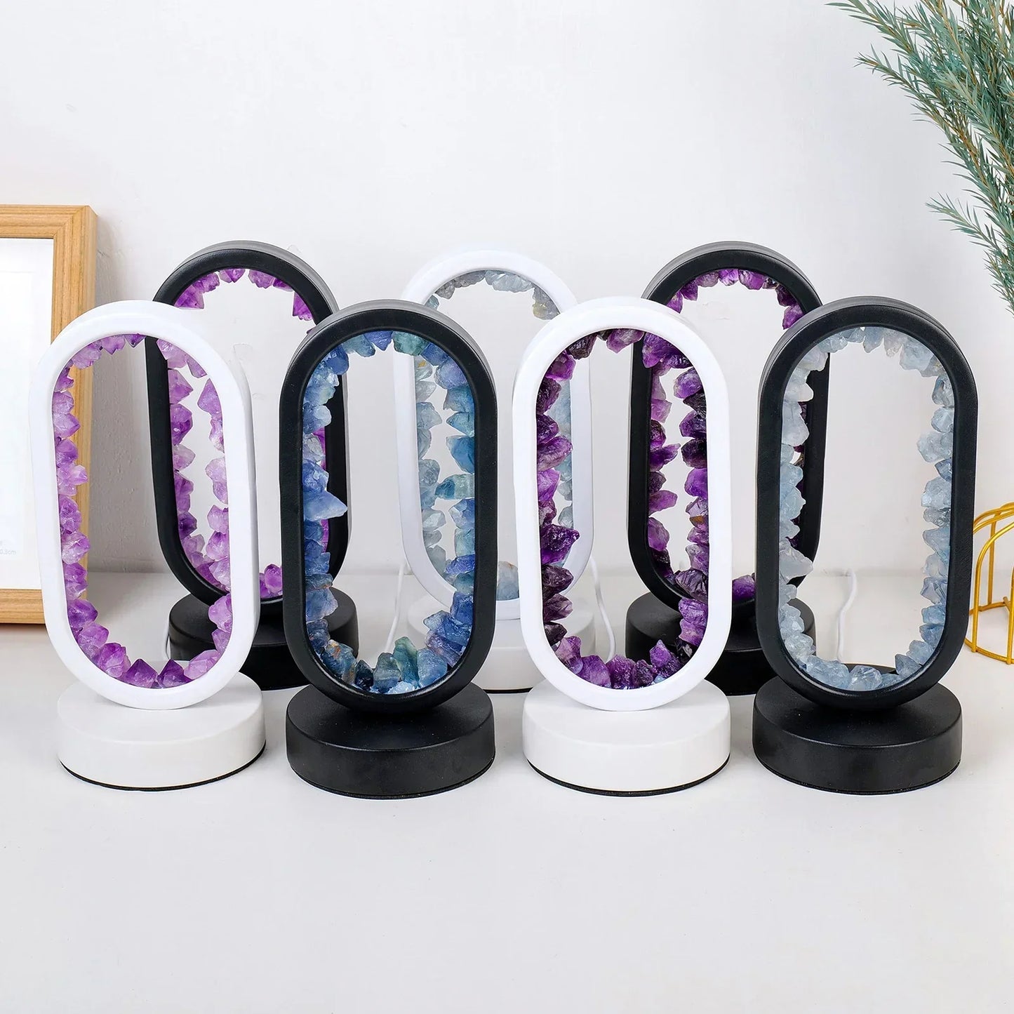Frendorf | CrystalLoom Amethyst Nachtlicht | Natürliches Ovallicht | Stimmungsvolles Design für Schlafzimmer & Dekoration