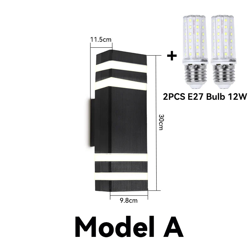 Frendorf | Außenwandleuchte – Moderne wasserdichte Auf- und Abwärts-LED-Lampe mit 2PCS E27-Glühbirnen für Garten, Veranda, Balkon und Außenwände (110V–220V, IP65 klassifiziert)