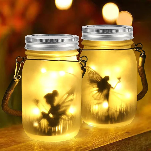 Glas Fee Lampe - Solar Einmachglas Laterne, IP65 Wasserdicht Außen Hängeleuchte