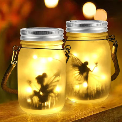 Glas Fee Lampe - Solar Einmachglas Laterne, IP65 Wasserdicht Außen Hängeleuchte