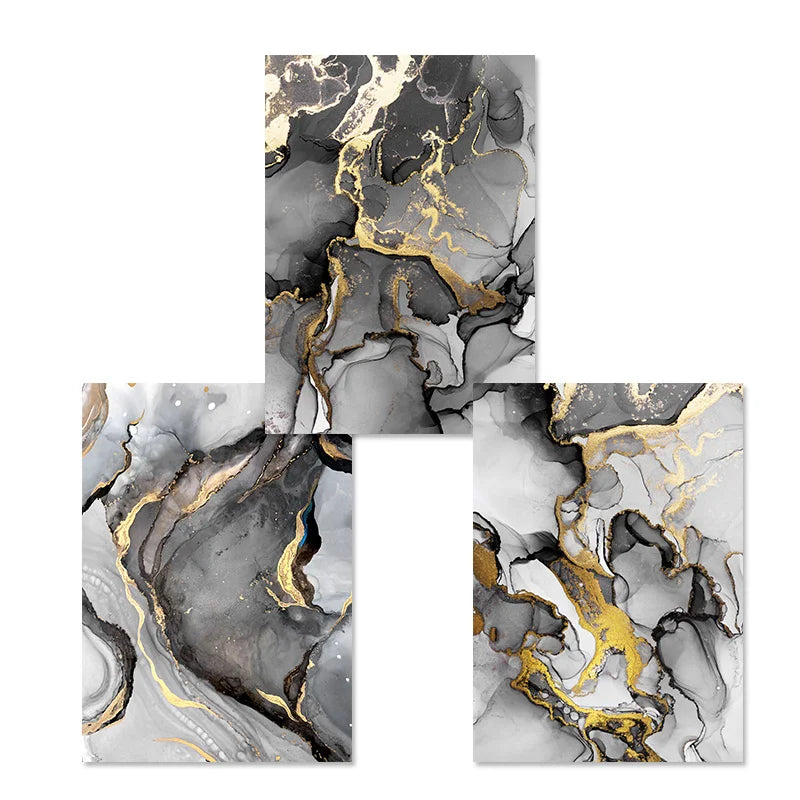 Modern Marble Texture Gold Black Posters Luxury Canvas Painting Wall Art Print Pictures for Living Room Interior Home Decoration