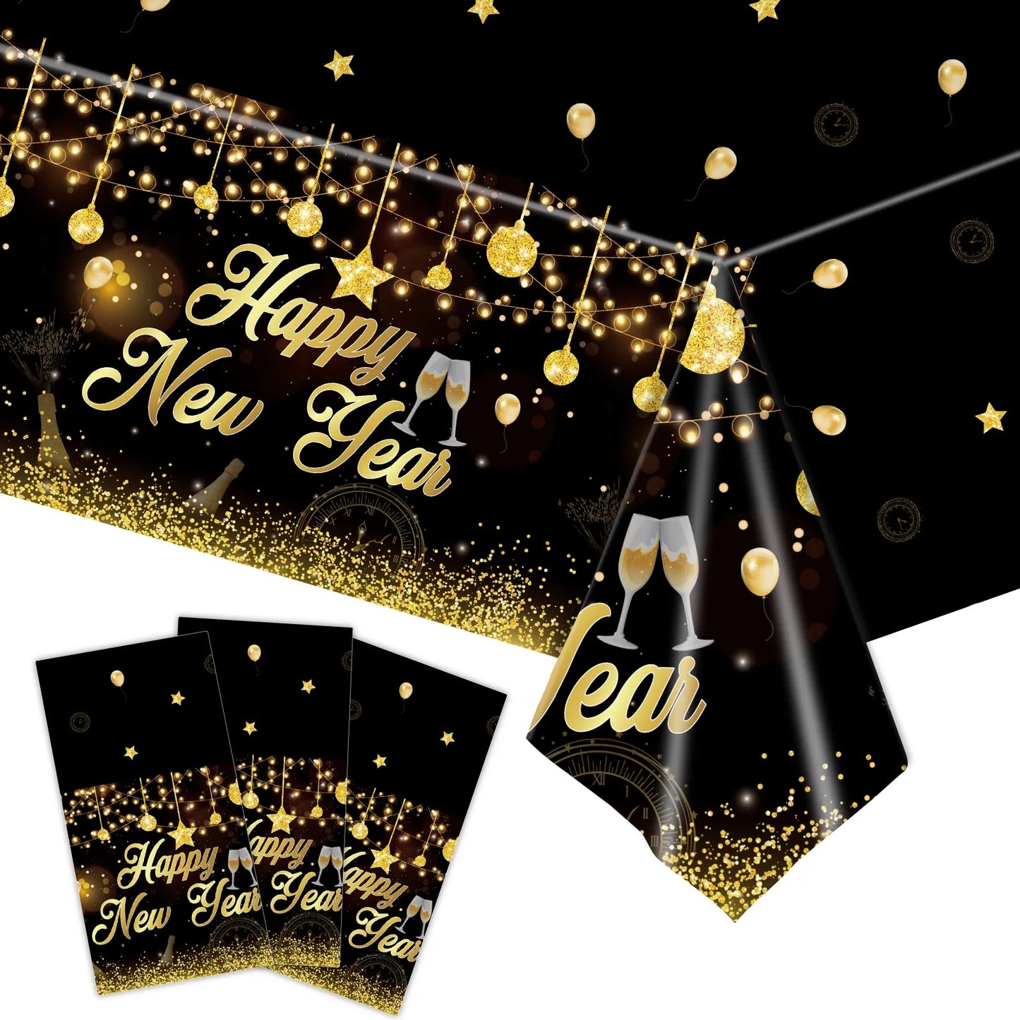 Neujahrsservietten Pappteller Becher Neujahr Tischdecken Tischüberwurf 2024 Neujahrsparty Dekorationen Silvesterparty Zubehör