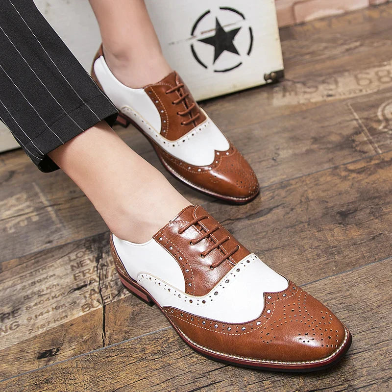 Frendorf | Herren Luxus Schuhe Brogue Schnürung Casual Britischer Stil Kontrastfarbe Oxford Büro