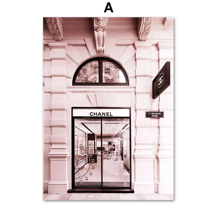 Französischer Luxusladen Mode Nordischer Poster Parfüm Sexy Mädchen Straßenansicht Wandkunst Leinwandmalerei Wandbilder Wohnzimmer Dekor