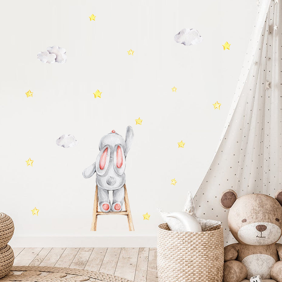 Frendorf | Cartoon Wandtattoos Hase Mond Sterne Wolken