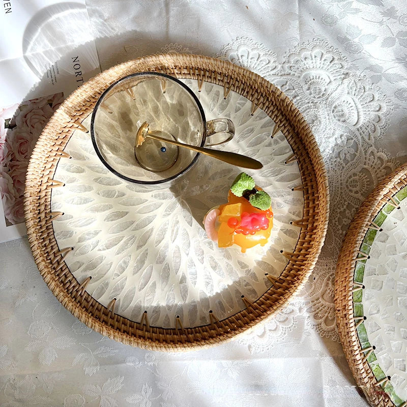 Lotusblatt Rattan & Muschel Obstkorb Tablett