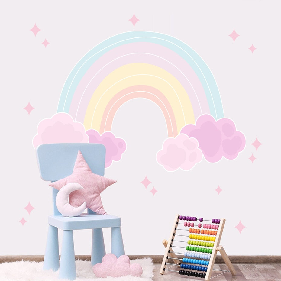 Frendorf | Cartoon Wandtattoos pinker Regenbogen Wolken Sterne