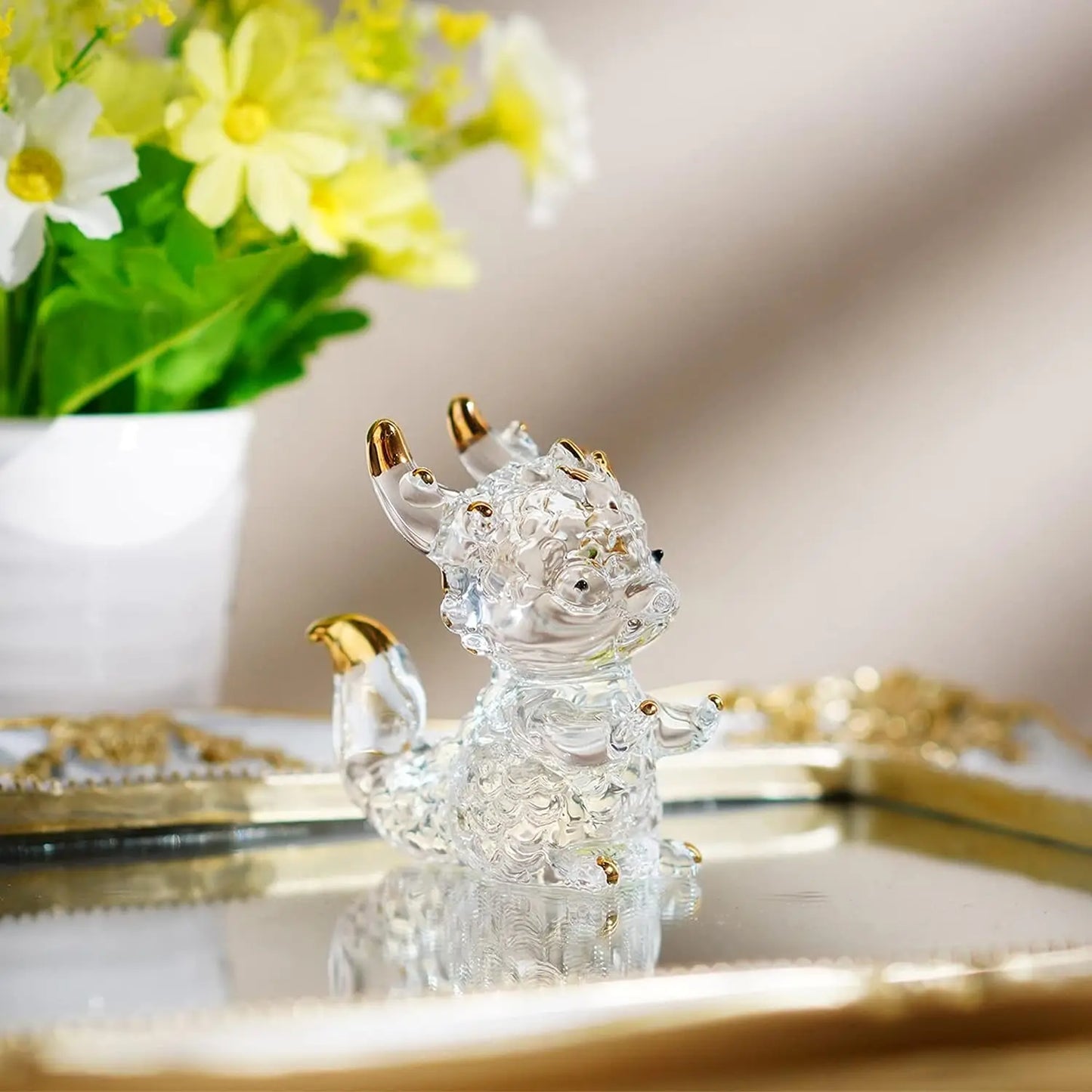 H&D 3-Zoll Kristalldrachen Figur Sammlerstücke Kunstglas Tier Ornament Dekoration für Bürotisch Zuhause Schlafzimmer