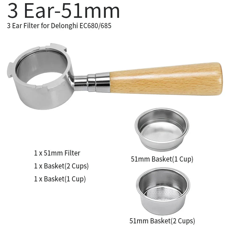 51mm Kaffee Boden Siebträger Für Delonghi EC680 EC685 Ersatz Filter Korb Espresso Maschine Griff Cafe Zubehör