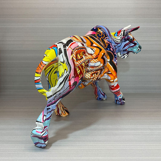 Graffiti-Malerei Harz Bull Figuren Home Wohnzimmer Schlafzimmer Büro Desktop Feng Shui Ornamente Sammlung Statuen