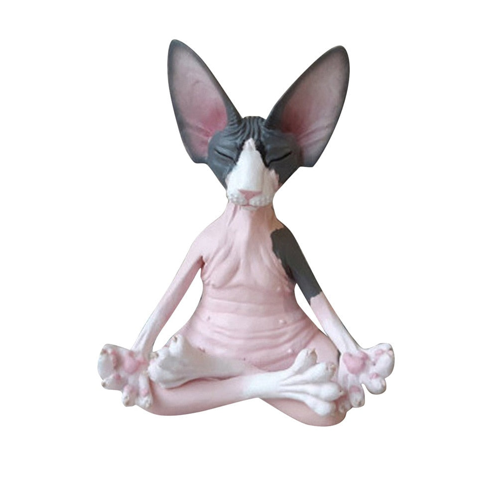Meditation Yoga Glückliche Katze Wunderliche Buddha-Sphinx-Katzenstatue Art-Deco-Skulptur Outdoor-Gartenstatue