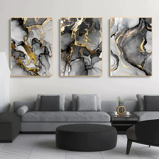 Modern Marble Texture Gold Black Posters Luxury Canvas Painting Wall Art Print Pictures for Living Room Interior Home Decoration