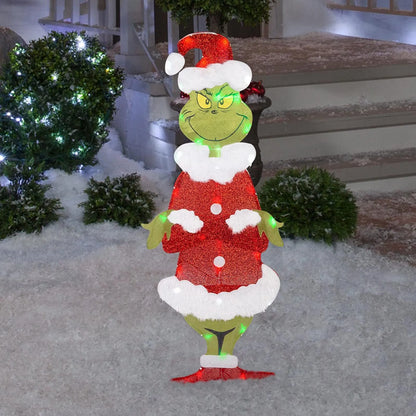 Frendorf Grinch Weihnachtsdekoration | Beleuchtete und Wetterfeste Gartenfigur mit LED-Lichtern