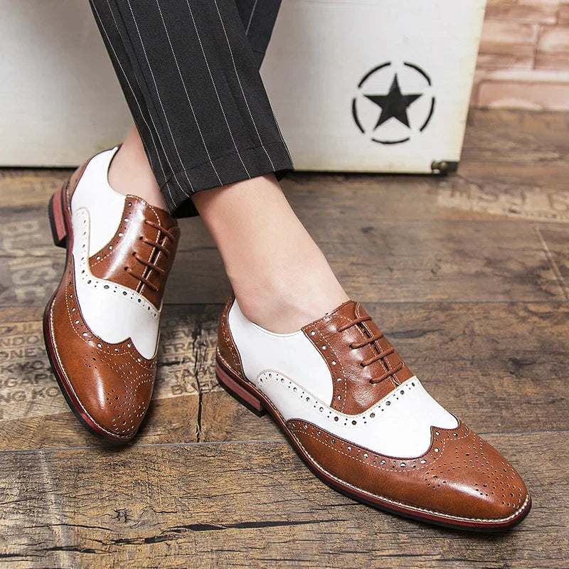 Frendorf | Herren Luxus Schuhe Brogue Schnürung Casual Britischer Stil Kontrastfarbe Oxford Büro