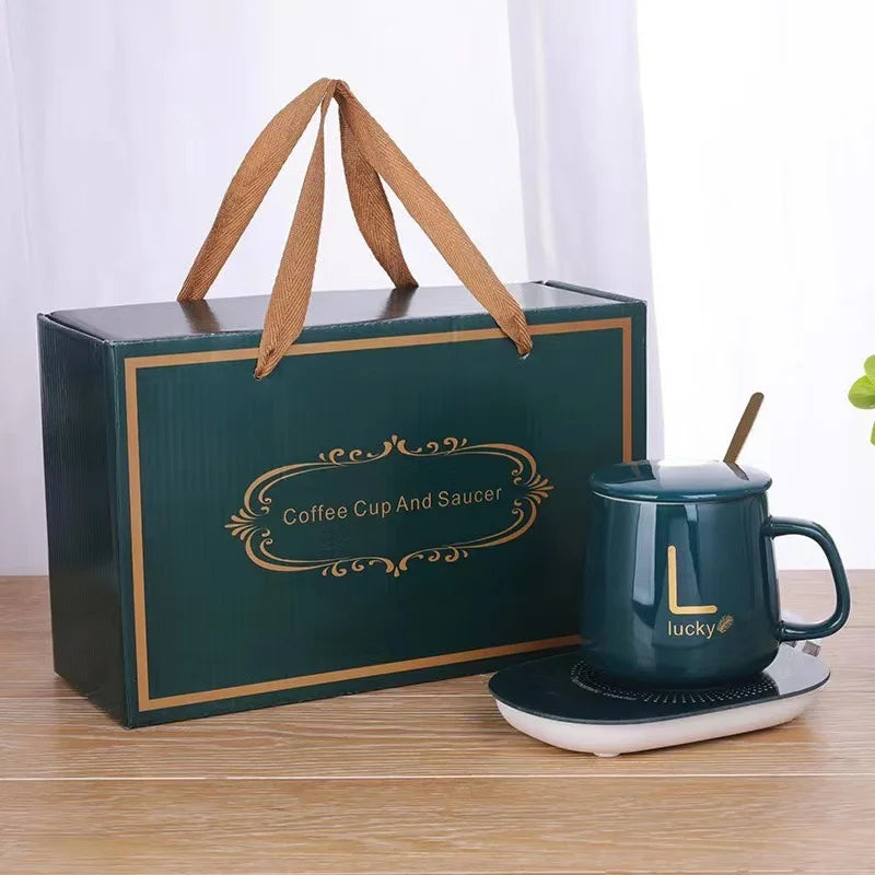 400ML Kaffeetasse Untersetzer Set 55 Grad Temperaturhalte Automatische Heizung Keramikbecher