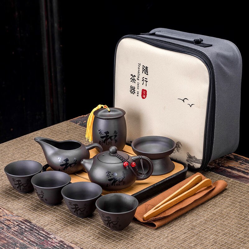 9-teiliges Set Teawere Retro Designer Cool Lila Sand Keramikk Teekannen Set Reise Kong Fu Teeset Porzellan Lila Sand Topf Teesieb