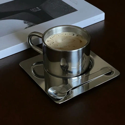 Edelstahl Kaffeetasse und Tablett