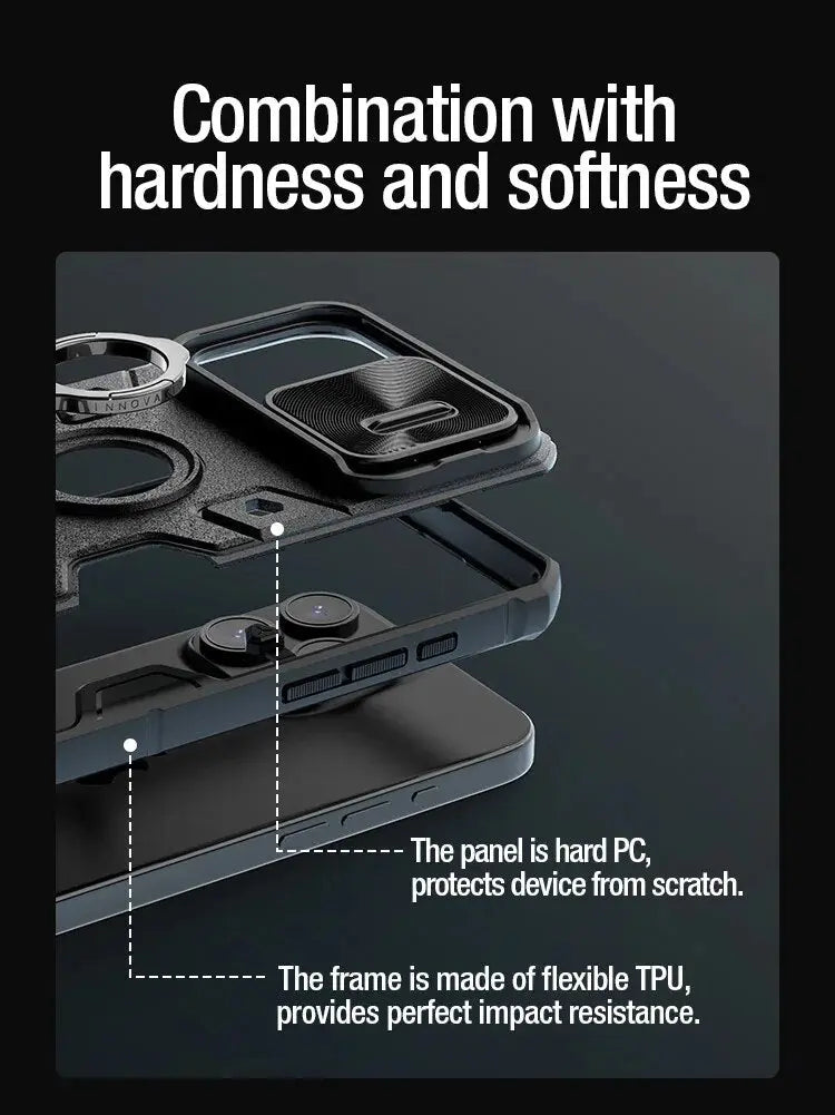 Frendorf | 360 CamShield Armor Ring-Kickstand-Hülle in Militärqualität für iPhone 15 Pro | 15 Pro Max