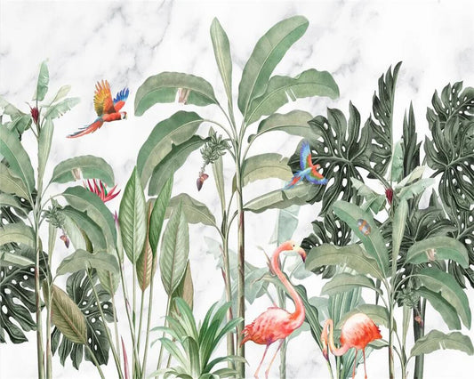 Frendorf | Dschungelpflanzen und Flamingos Tapetenmural