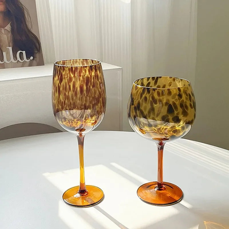 Vintage Amber Leopard-Print Weinglas
