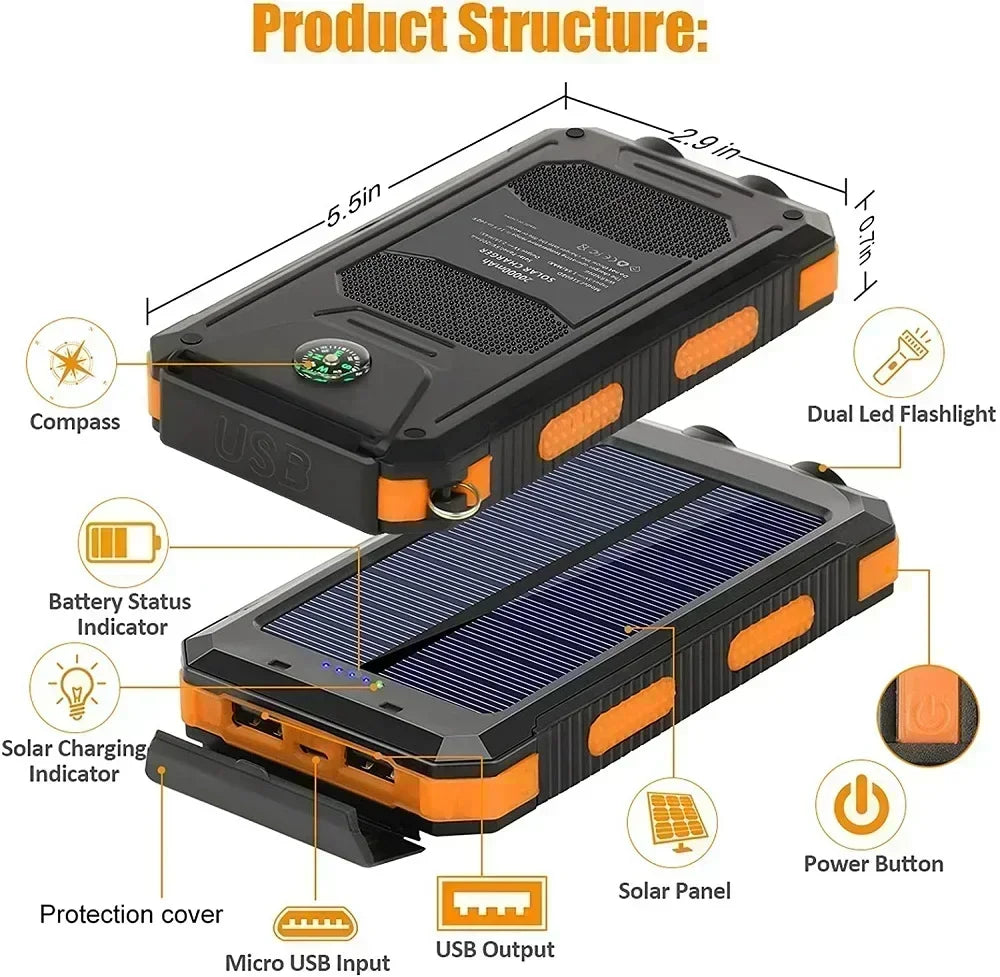 Frendorf | 20000 mAh Solar-Ladegerät Wasserdicht Power Bank Extern