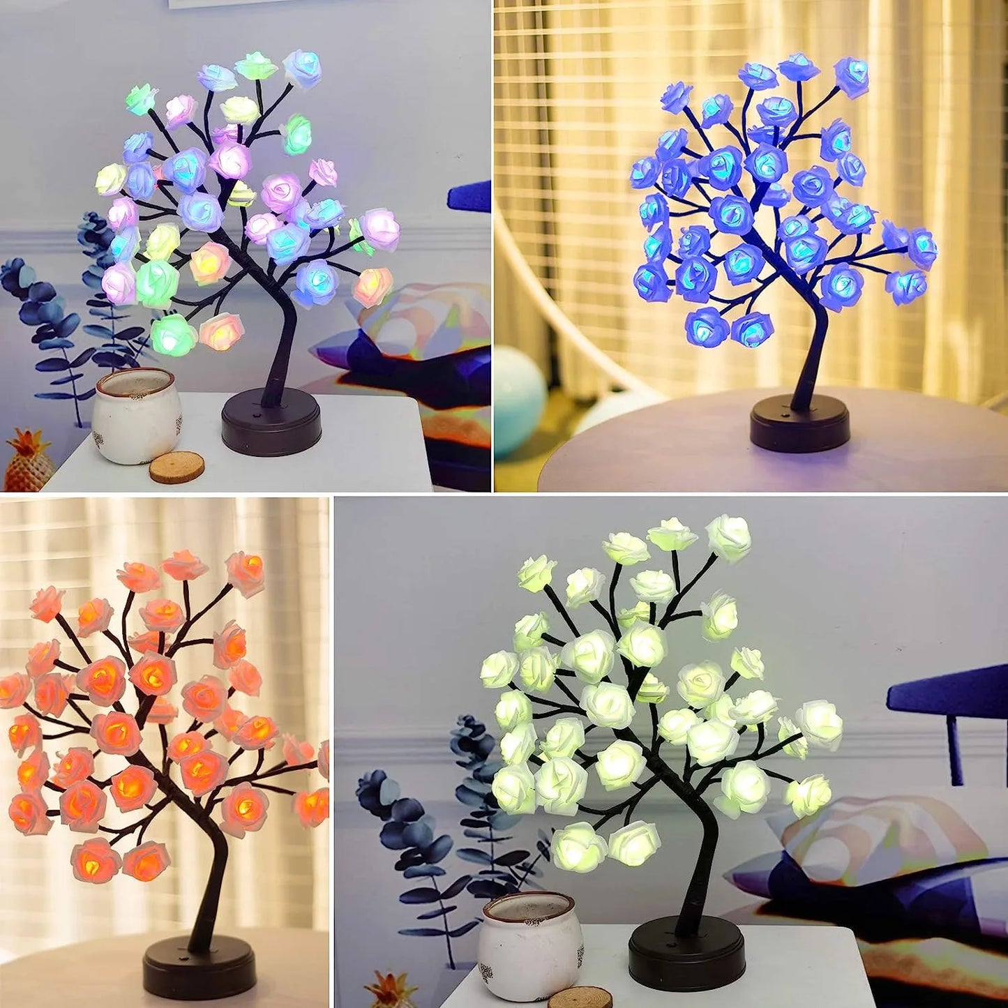 RGB Rose Blume Baum Lichter 24LED USB Batterie Tischlampe Feen Nachtlicht Zuhause Party Weihnachten Hochzeit Schlafzimmer Dekoration Geschenk