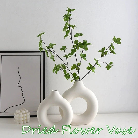 Frendorf | "Imitationskeramik Weiße Vase - Dekorativer Donut Design Blumentopf für Einzelzweig Blumenarrangements & Tischdekoration"