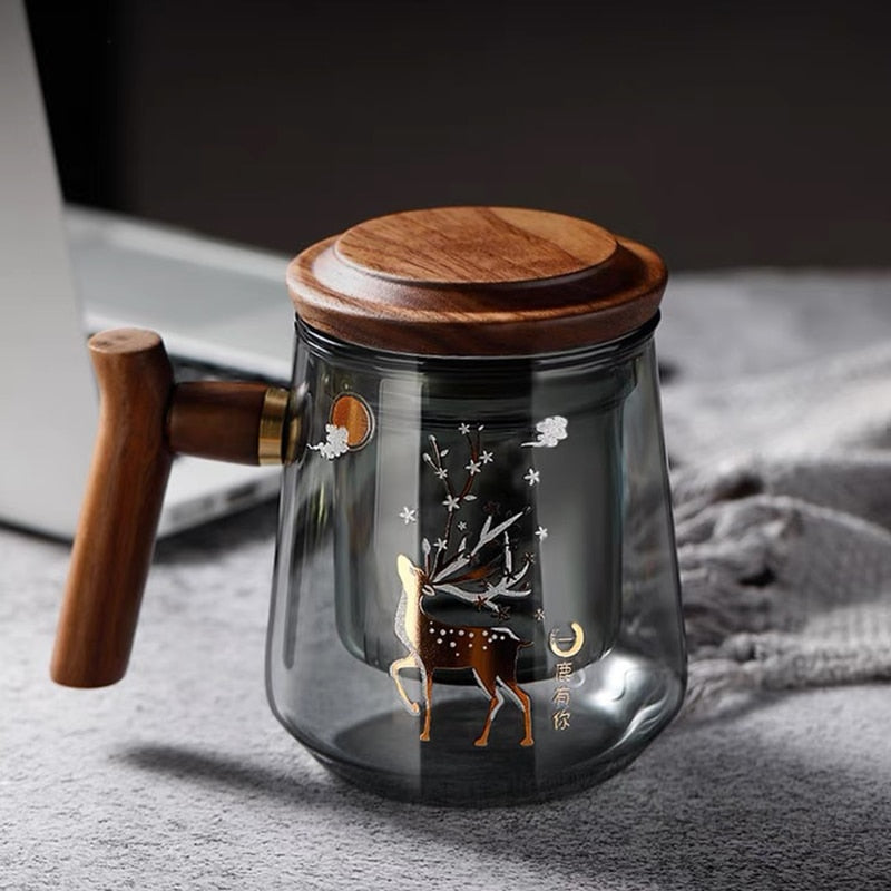 Hochwertige hitzebeständige Glasmug Tee Wasserseparator Teetasse Kung Fu Teeset Filter Wasserbecher mit Deckel Filter Büroteetasse