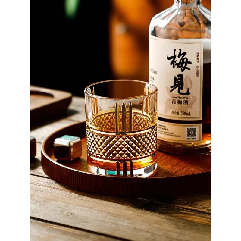 Goldene Auskleidung Whiskeyglas, Old Fashioned Rocks Gläser Tummler, Glaswaren für Cocktail Scotch, Bourbon, Gin, Vodka, Brandy
