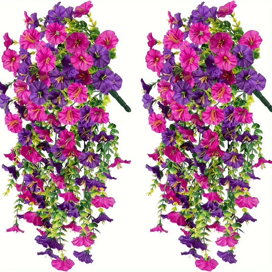 Frendorf | 2 Stück UV-beständige künstliche Morgenglockenblumen & Eukalyptus hängende Dekoration – Perfekt für Zuhause, Garten, Hochzeiten & Außendekoration