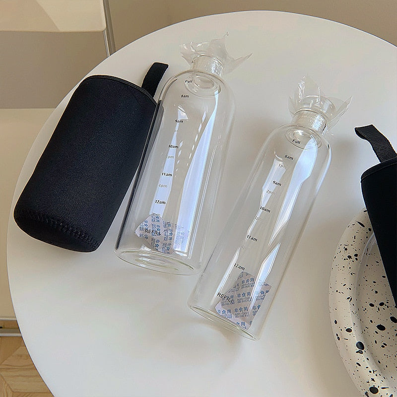 Zeit-Skalen hitzebeständige Glas Wasserflasche