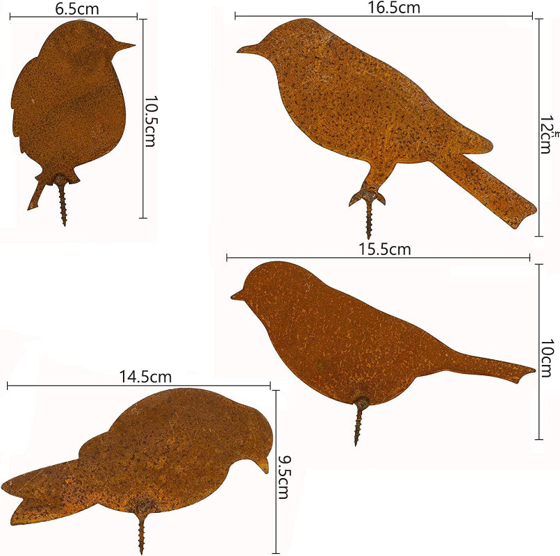Frendorf | 4-teiliges rustikales Metallvogel-Set Zaun Dekor