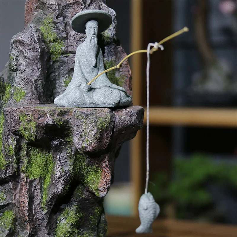 Miniatur Alter Fischer Schach Spielen Sand Steine Figur Aquarium Ornamente Feengarten Bonsai Steingarten Landschaft Raumdekoration