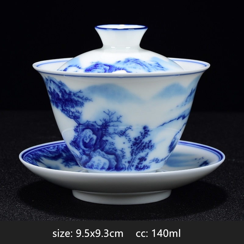 Frendorf | PorceVive Gaiwan Teetasse | Handgefertigtes Porzellan mit Landschaftsmuster | Chinesisches Teeset mit Deckel