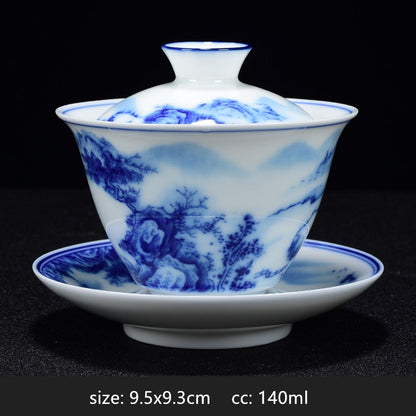 Frendorf | PorceVive Gaiwan Teetasse | Handgefertigtes Porzellan mit Landschaftsmuster | Chinesisches Teeset mit Deckel