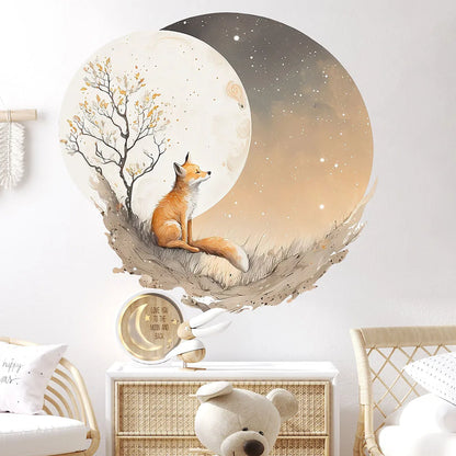 Fox Tree Moon Rund Wandaufkleber Wohnzimmer Schlafzimmer Dschungel Wald Tier Wandtattoo Wohnzimmer Wohnkultur