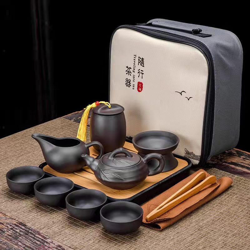 9-teiliges Set Teawere Retro Designer Cool Lila Sand Keramikk Teekannen Set Reise Kong Fu Teeset Porzellan Lila Sand Topf Teesieb