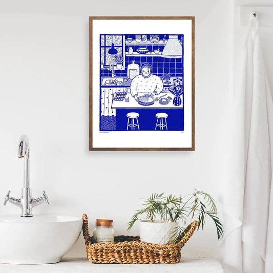 Blaue Bild Küchen Wohnen Kunst Poster Druck Einfachheit Weiße Abstrakte Retro Leinwandmalerei Raum Haus Dekor SwimNordic Zuflucht