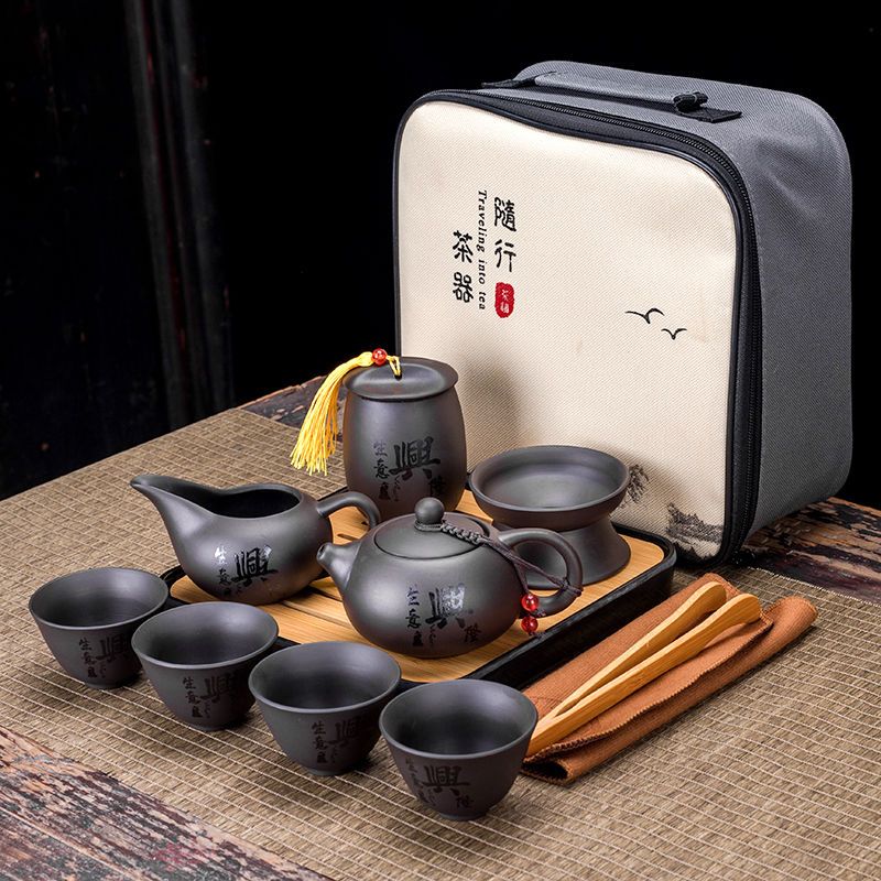 9-teiliges Set Teawere Retro Designer Cool Lila Sand Keramikk Teekannen Set Reise Kong Fu Teeset Porzellan Lila Sand Topf Teesieb