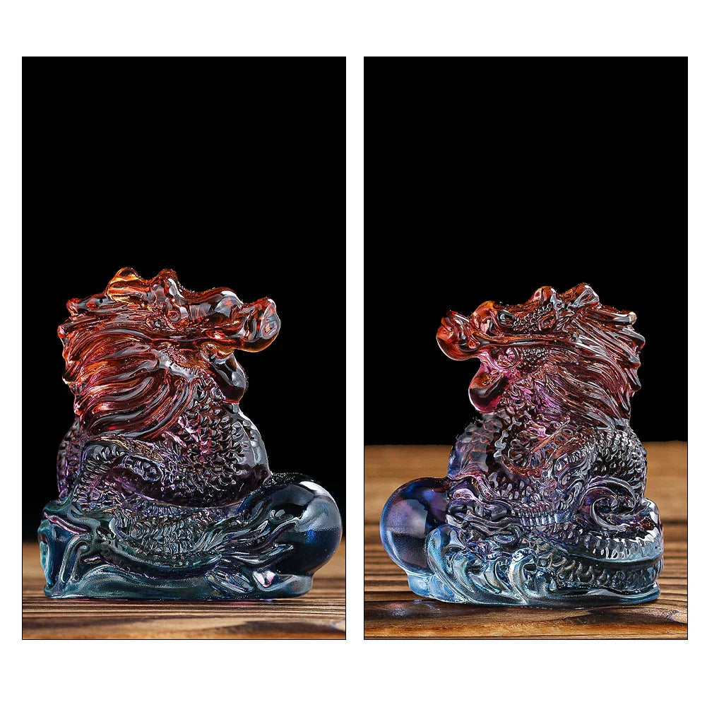 Chinesisches Tierkreis-Drache-Figuren Miniaturen Kristall Glas Dekoration Handwerk Glück Feng Shui Mythisches Tier Briefbeschwerer Wohnkultur