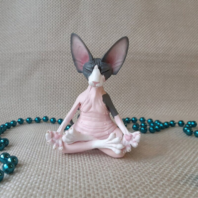 Meditation Yoga Glückliche Katze Wunderliche Buddha-Sphinx-Katzenstatue Art-Deco-Skulptur Outdoor-Gartenstatue