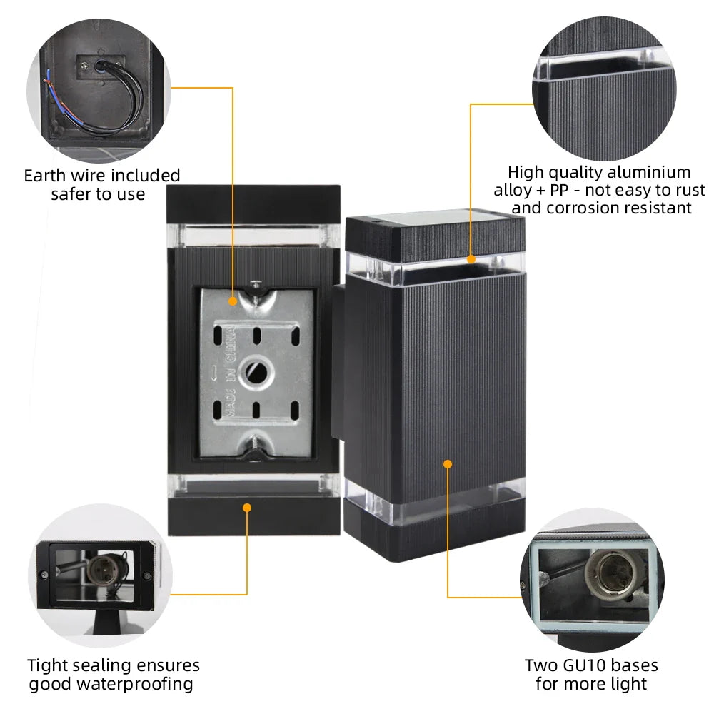 Frendorf | Außenwandleuchte – Moderne wasserdichte Auf- und Abwärts-LED-Lampe mit 2PCS E27-Glühbirnen für Garten, Veranda, Balkon und Außenwände (110V–220V, IP65 klassifiziert)