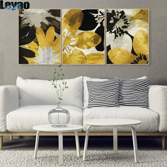 DIY Diamant-Malerei abstrakte braune Blätter 3 Panel Wandkunst voller Bohrer Stickerei Landschaft Strass Mosaik Kits Wohnkultur