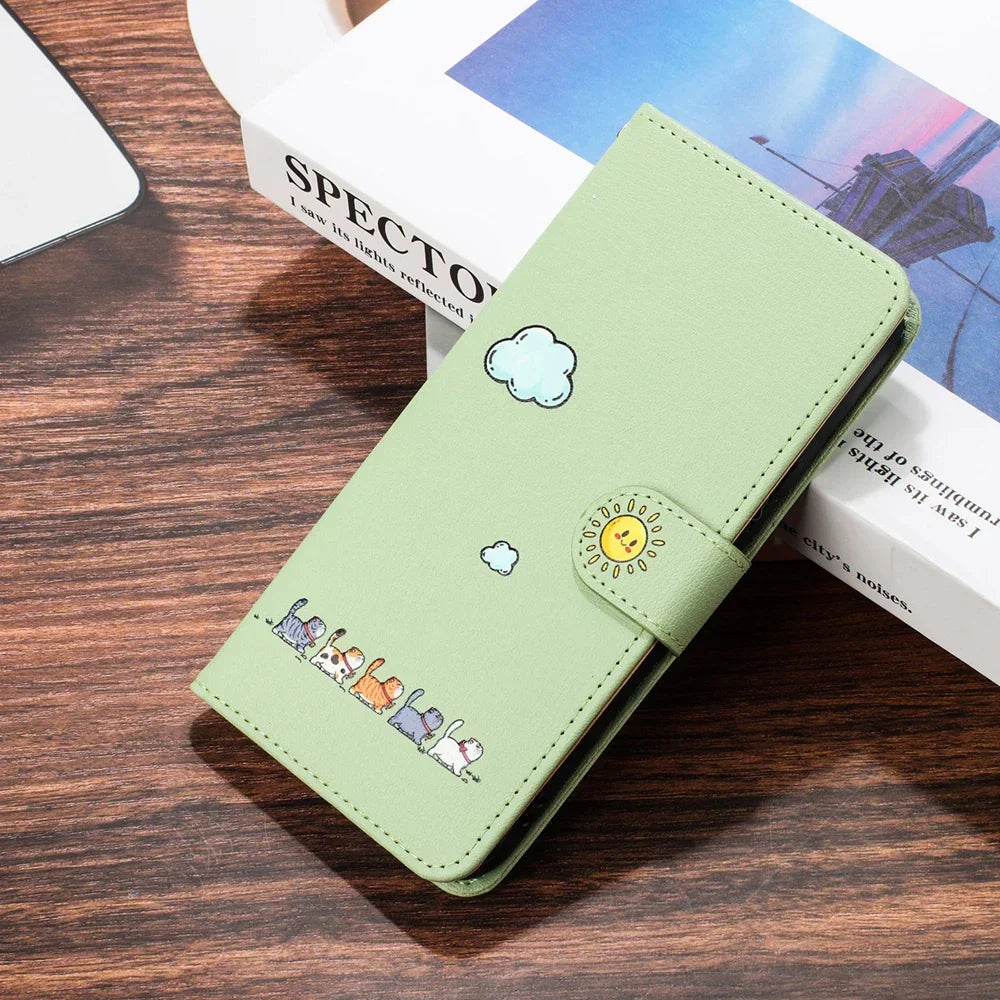Frendorf | Katbedruckte magnetische Leder iPhone Flip Cover Geldbörse Hülle